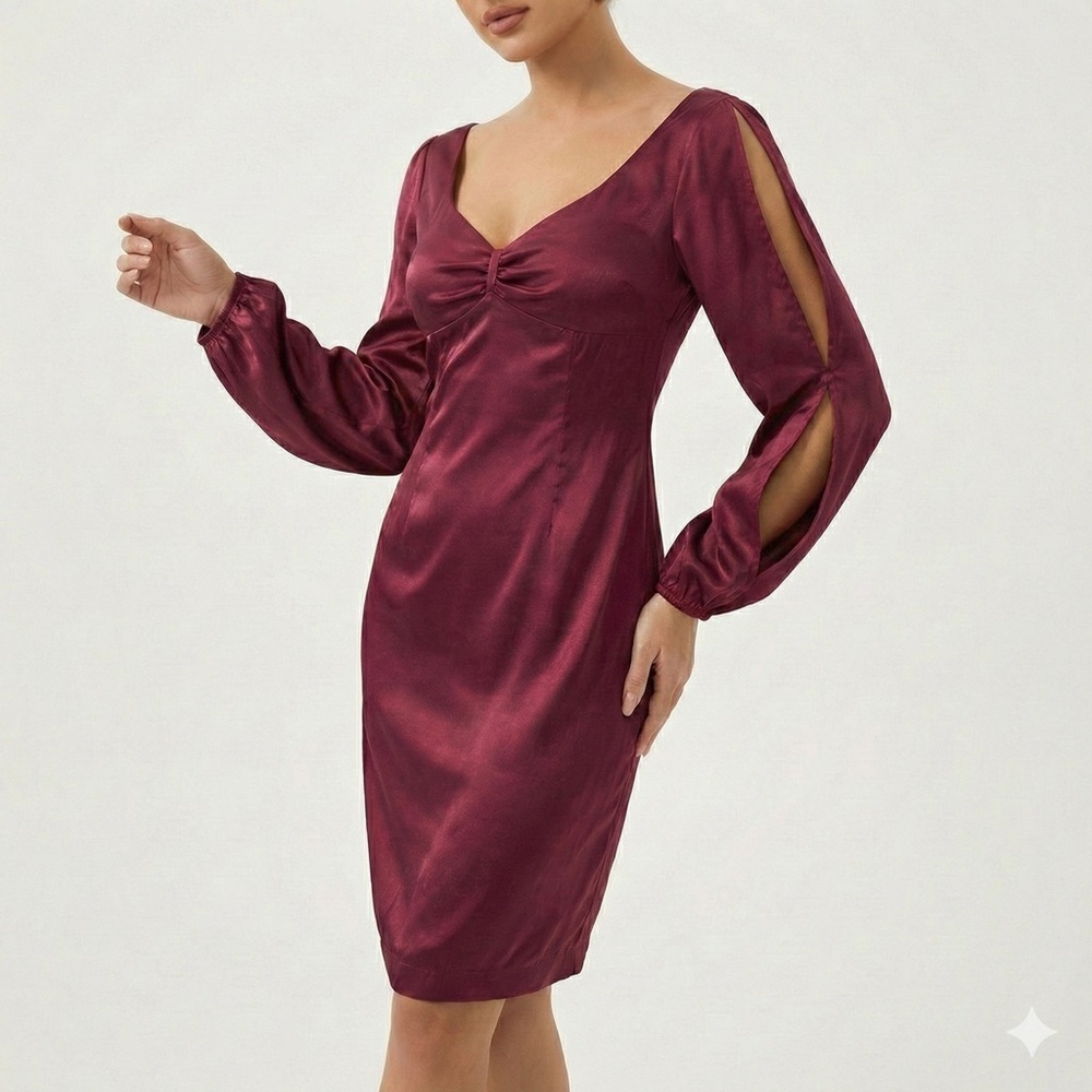 Guess Collection Sheath Dress Gathered Balloon Sleeve Stretch
Silk Magenta 0